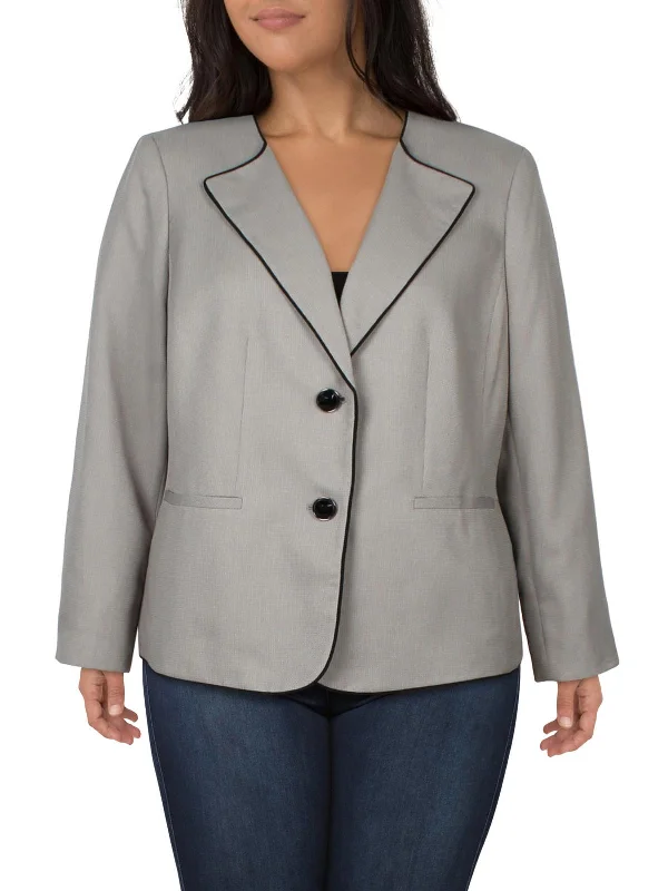 Plus Womens Pattern Polyester Two-Button Blazer