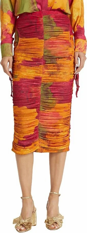 Taka Mesh Midi Skirt In Red-Yellow