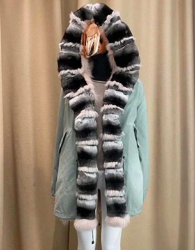 SALINE ROSEMARY ZARINA PARKA MIDI WITH FUR ROSEMARY/NATURAL/MOUSE