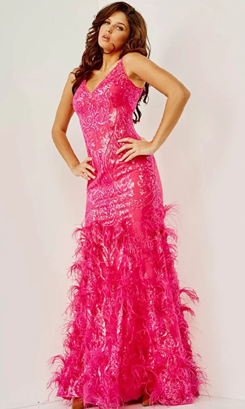 Jovani 07808 - Feathered Skirt Evening Gown