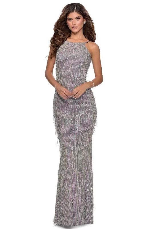 La Femme - 28517 Halter Fringe Sheath Dress