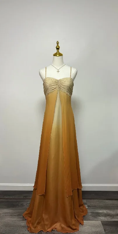 Vintage Sunset Straps Beading A-Line Long Formal Party Gown, DP3506