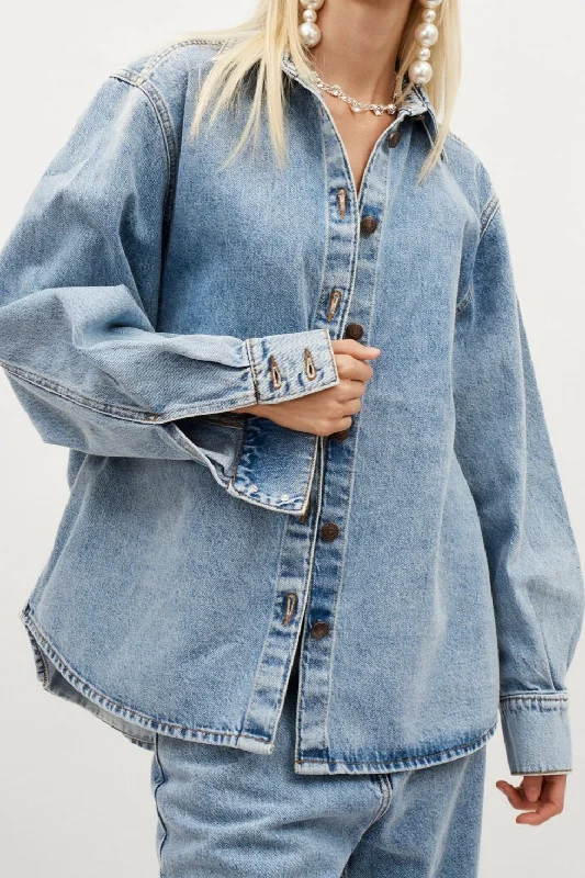 Classic Oversized Denim Faded Blue Shirt