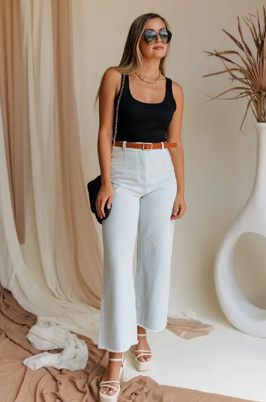 Maddie Wide Leg Denim Belted Pants